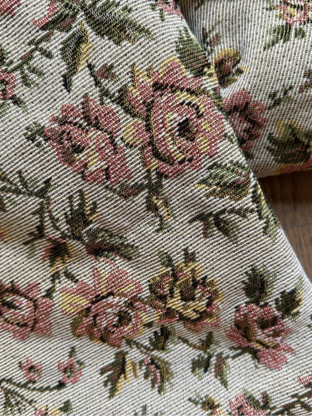 Floral Textured Stand-Collar Jacket in Beige and Rose - Picture 12 of 14